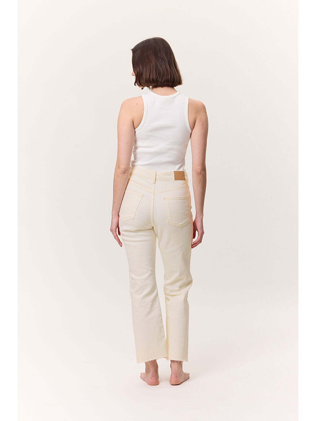 Yüksek Bel Flare Paça Jean Ekru-6