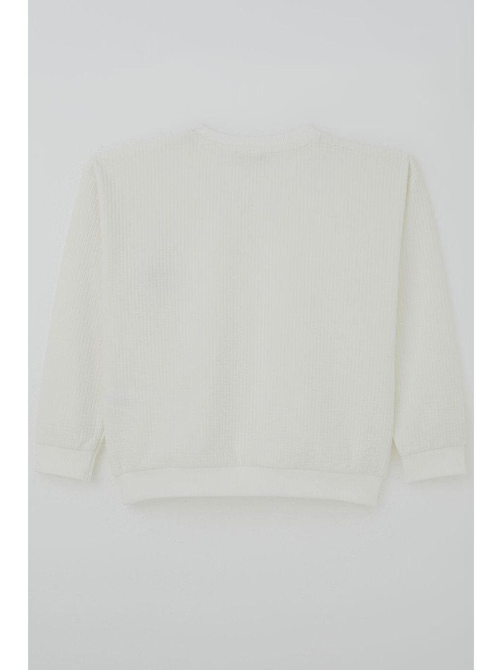 Kız Çocuk Sweatshirt Waffle Dokulu Kalpli Ponponlu Arma Detaylı Ekru (5-9 Yaş)-1