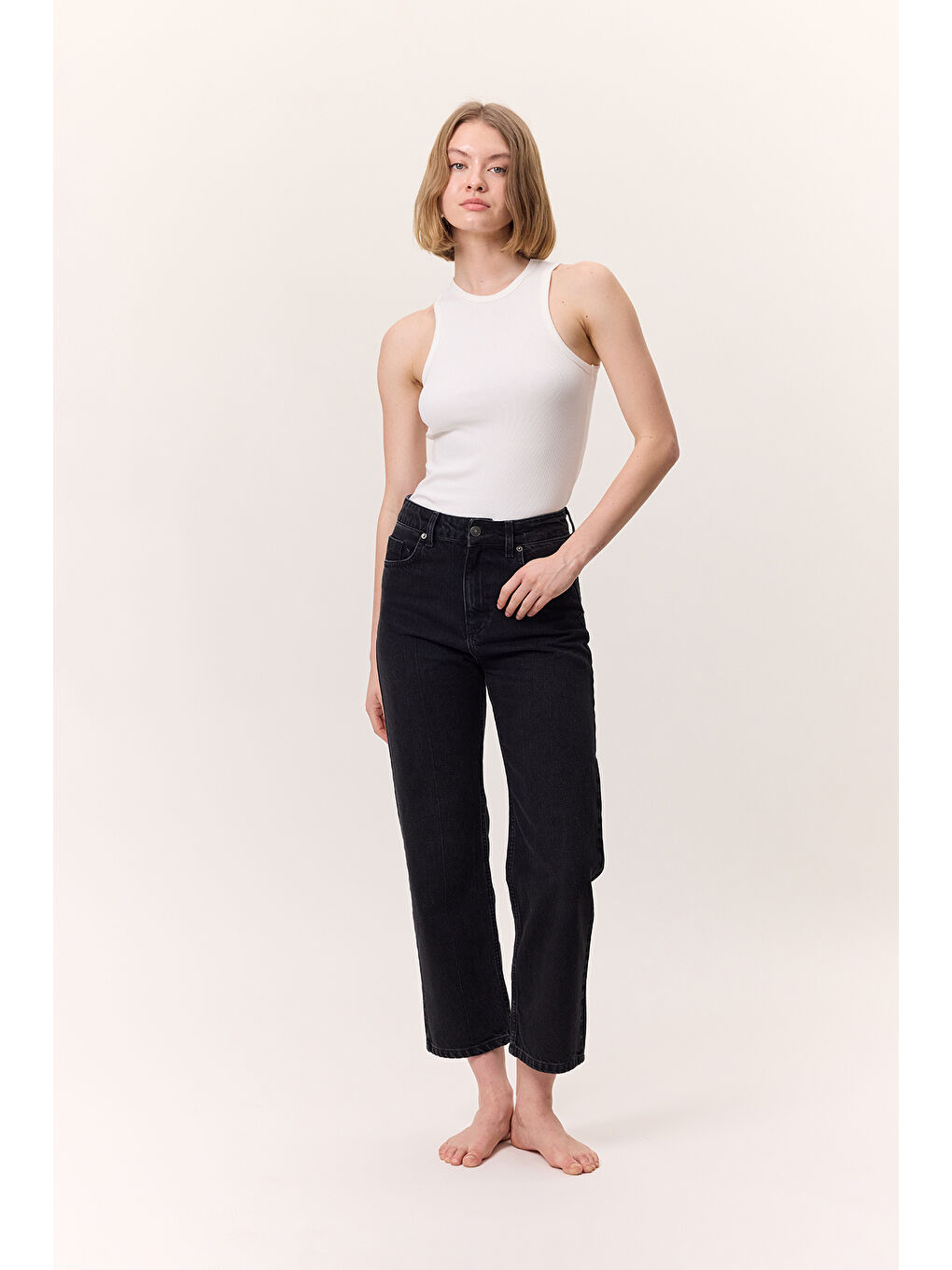 Yüksek Bel Straıght Fıt Jean Siyah-2