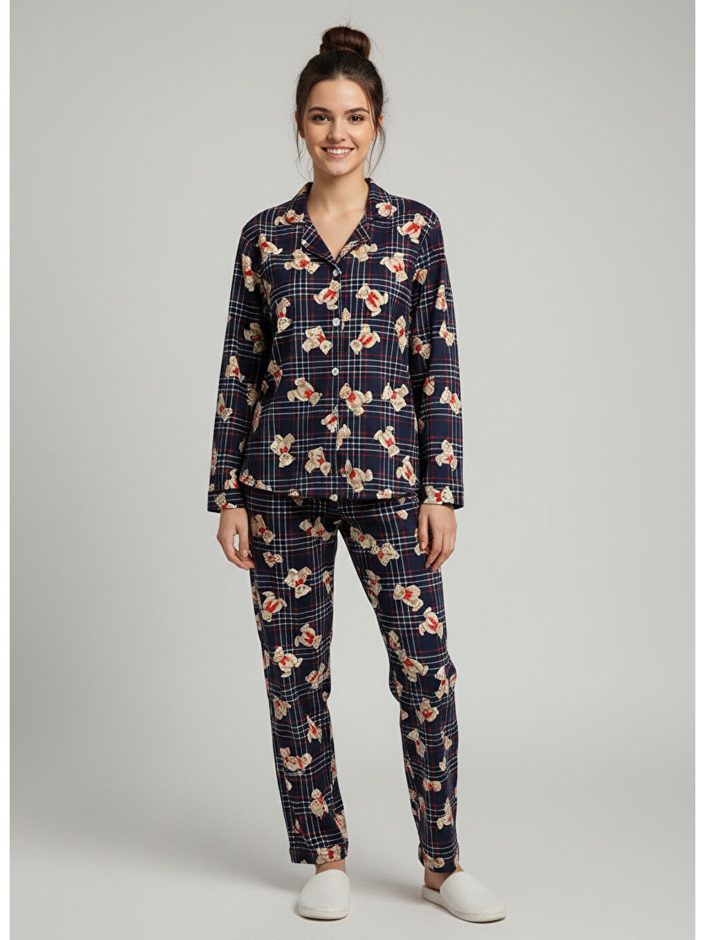 Ayıcık Baskılı Pijama Takımı Lacivert - 27945-LACIVERT