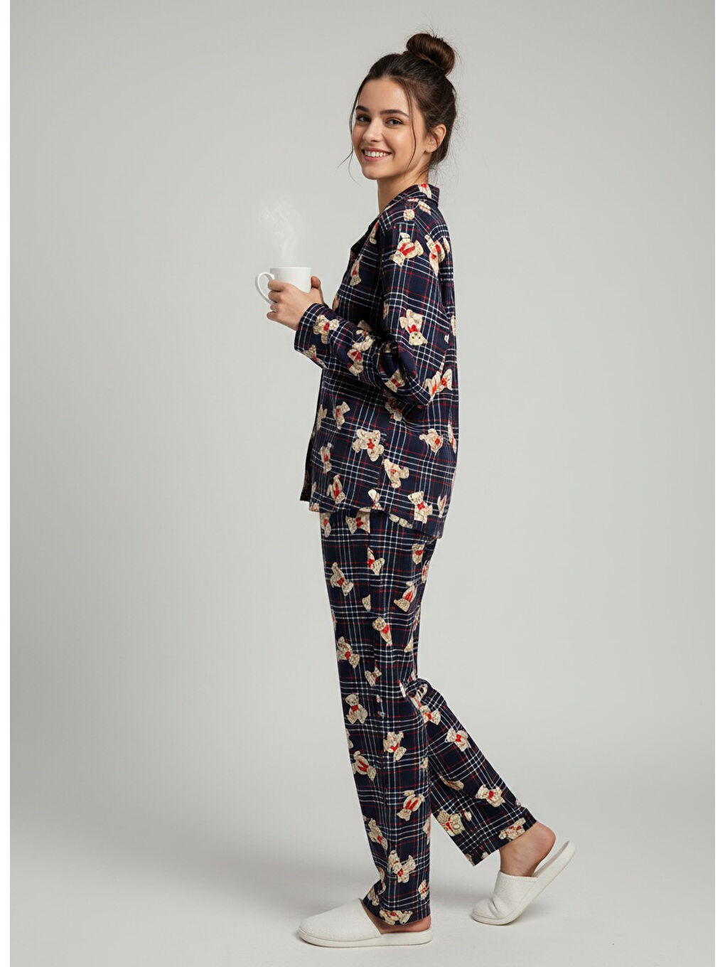 Ayıcık Baskılı Pijama Takımı Lacivert - 27945-LACIVERT-1