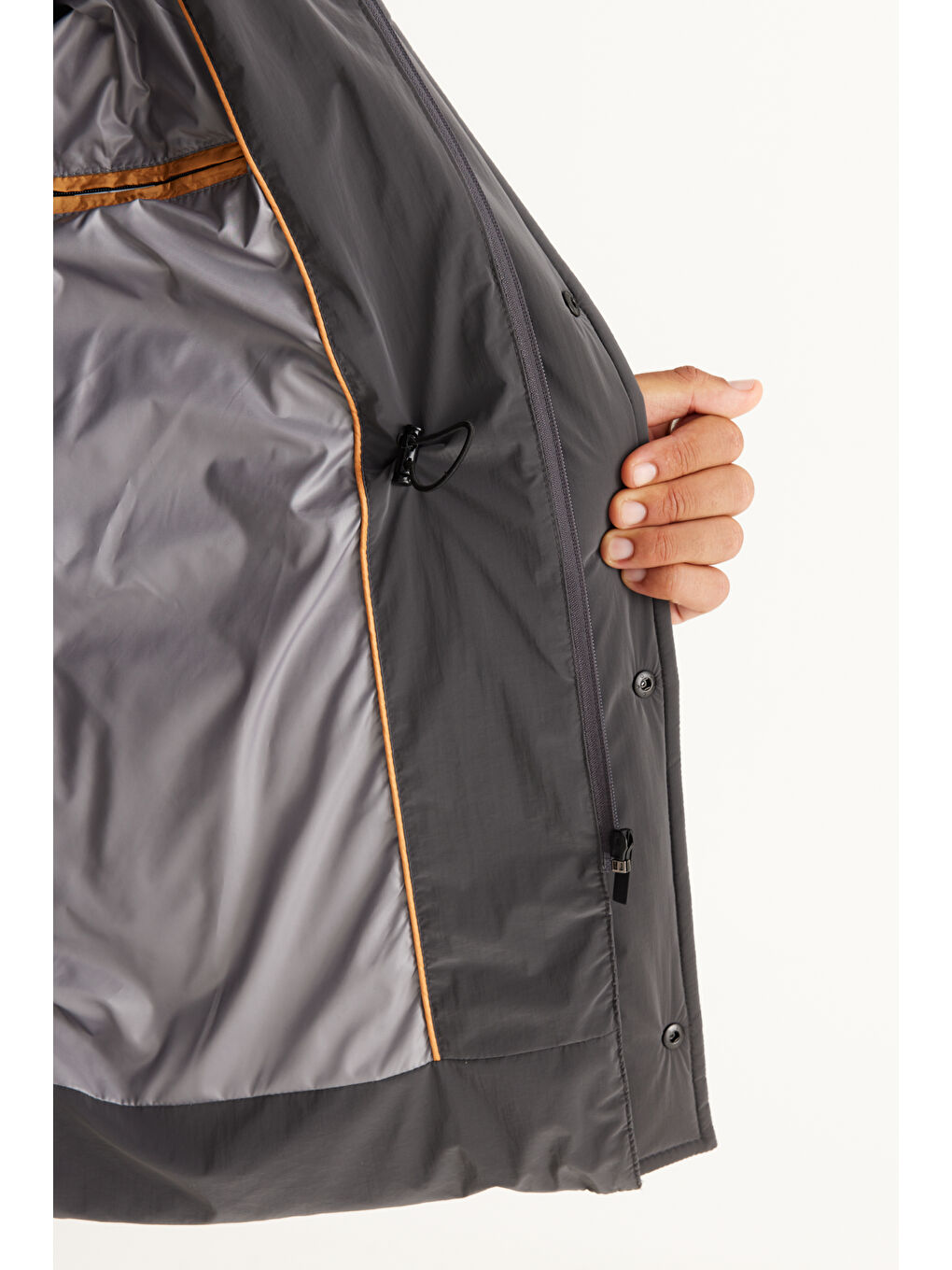 Erkek Antrasit Standart Fit Normal Kesim Çıkma Kapüşonlu Kaban-5