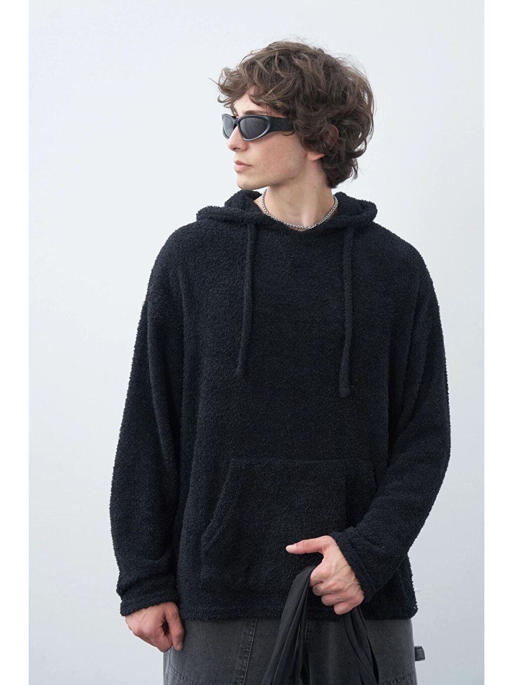 Siyah Kapüşonlu Oversize Hoodie-4