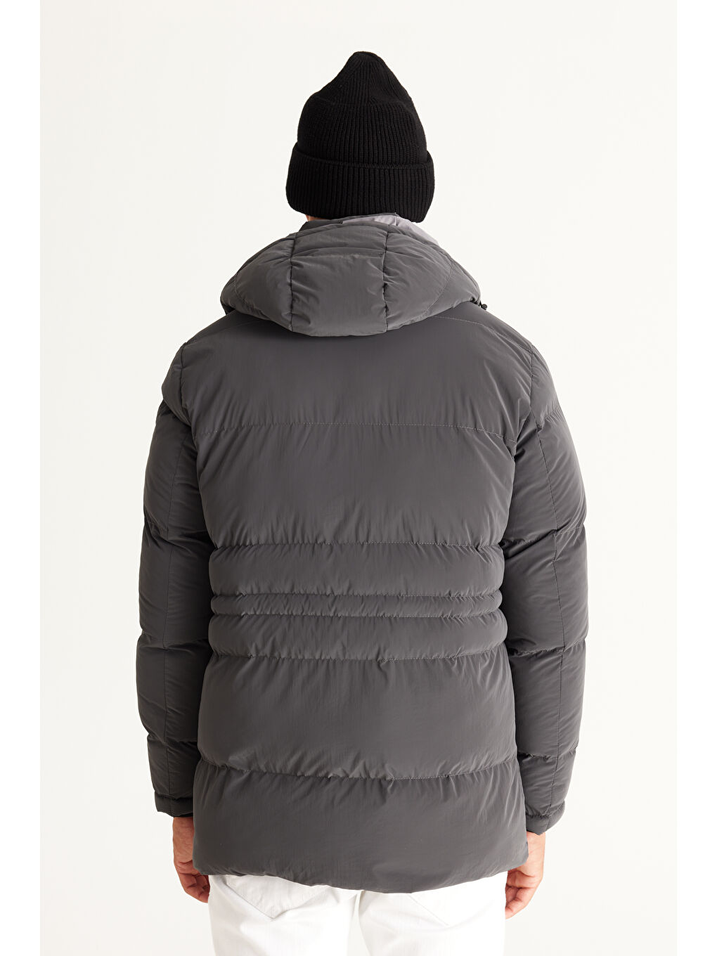 Erkek Antrasit Standart Fit Normal Kesim Çıkma Kapüşonlu Kaban-6