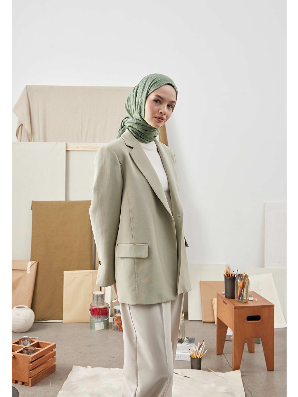 Bambu Şal Mint Yeşili-1