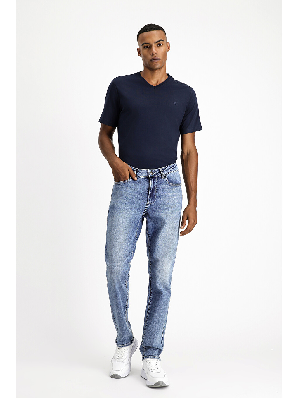 Lacivert Slim Fit Dar Kesim Elastanlı Denim Jean Pantolon-1
