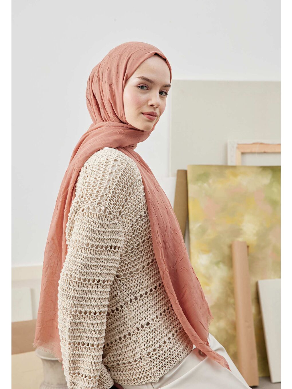 Pembe Bambu Şal Şeftalı