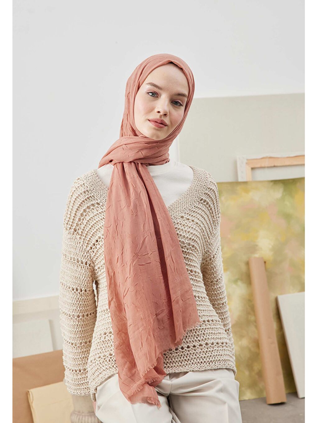 Pembe Bambu Şal Şeftalı-1