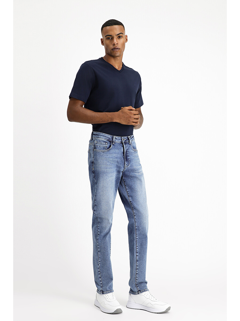 Lacivert Slim Fit Dar Kesim Elastanlı Denim Jean Pantolon-2