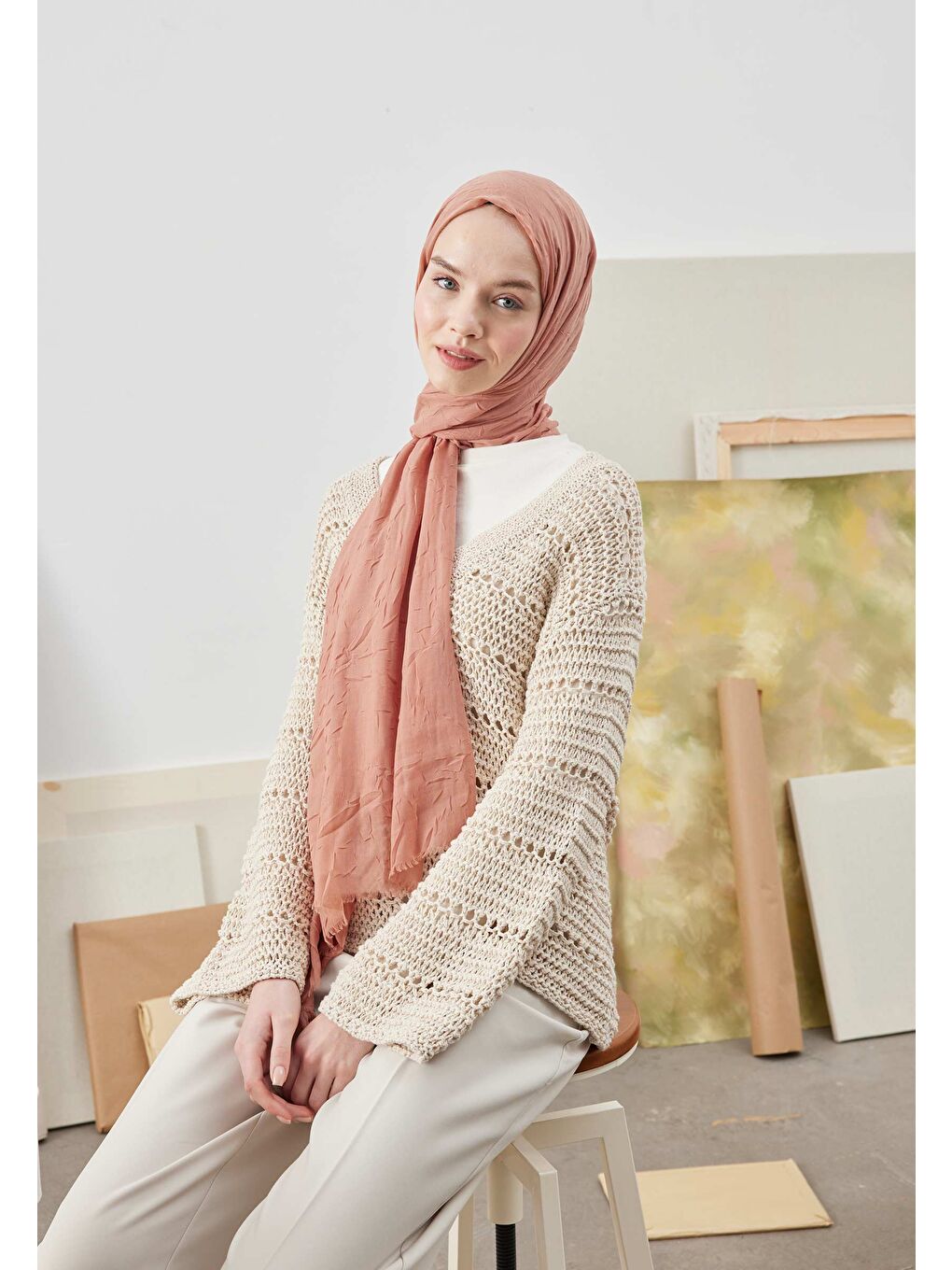 Pembe Bambu Şal Şeftalı-2