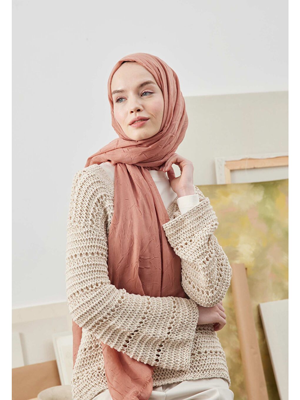 Pembe Bambu Şal Şeftalı-3