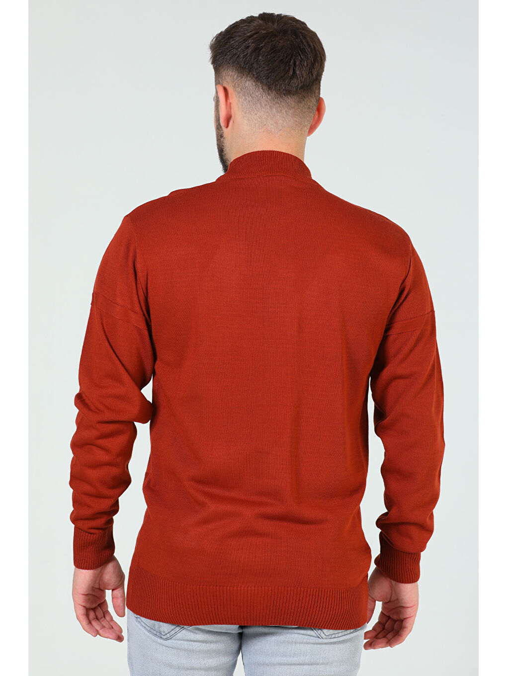 Kahverengi Erkek Desenli Triko Kazak-1