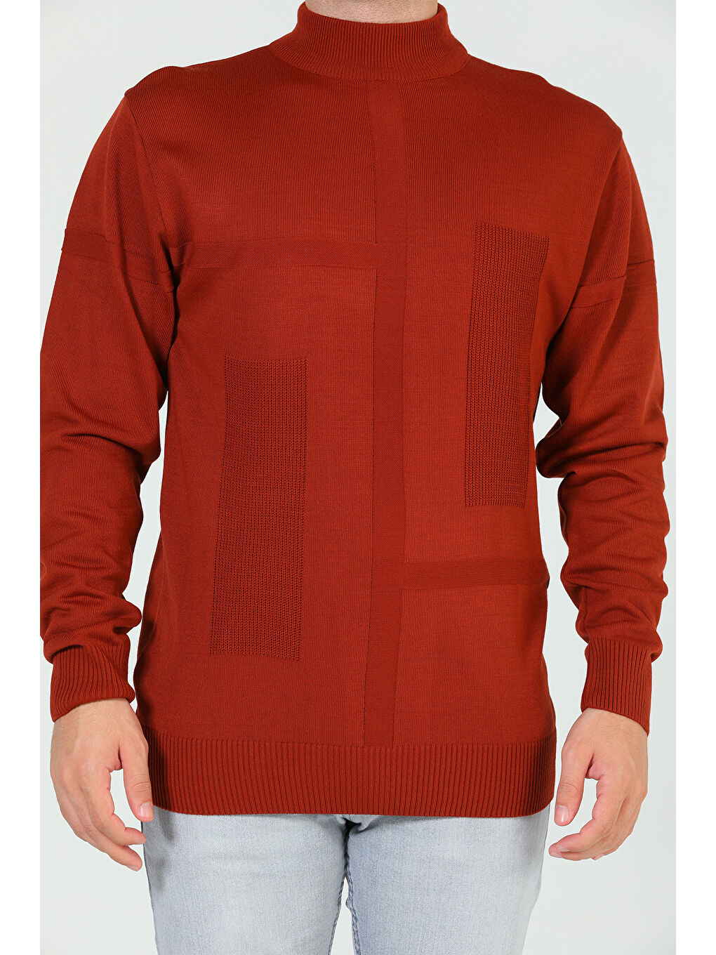 Kahverengi Erkek Desenli Triko Kazak-2