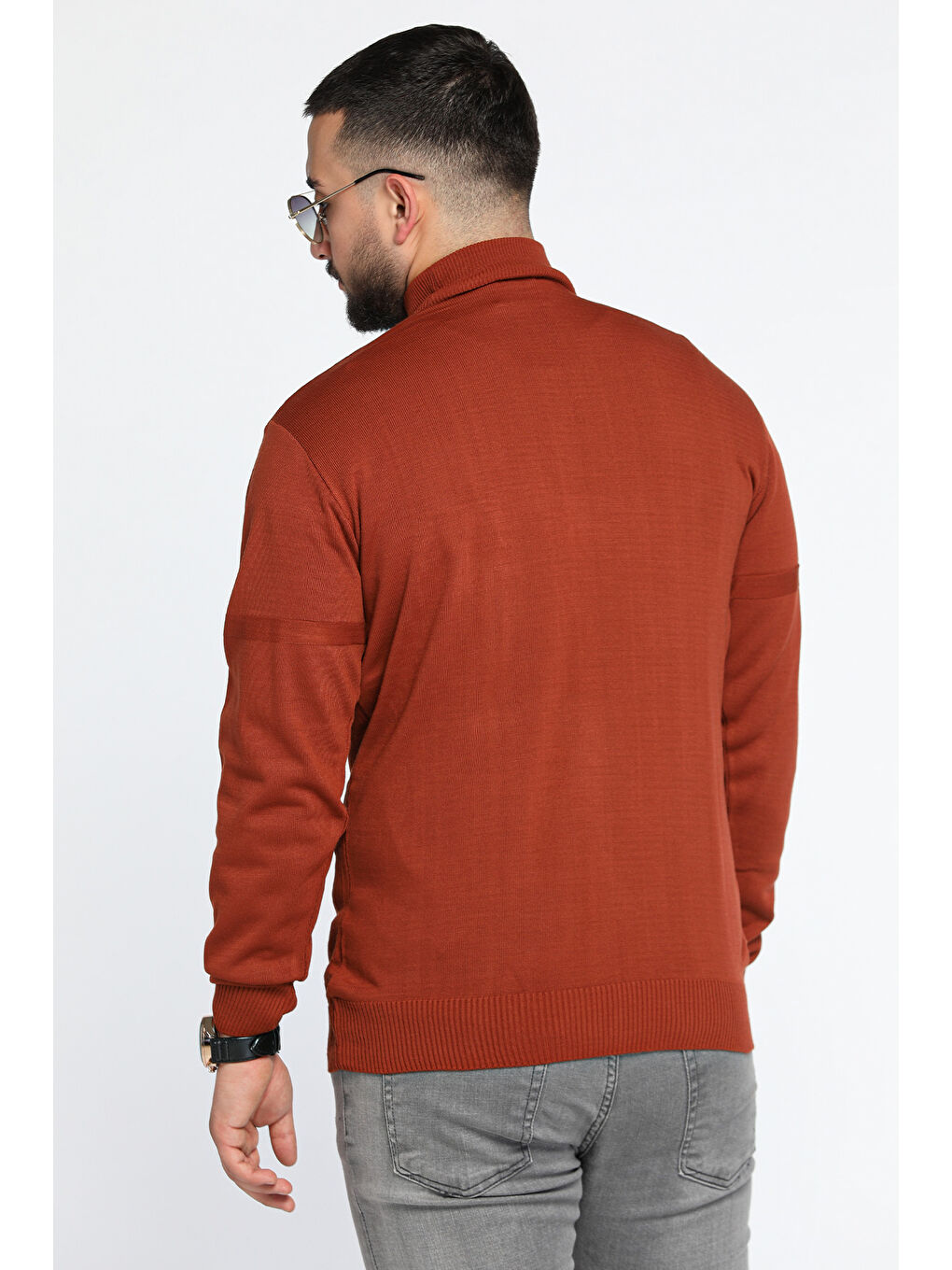 Kahverengi Erkek Desenli Triko Kazak-4