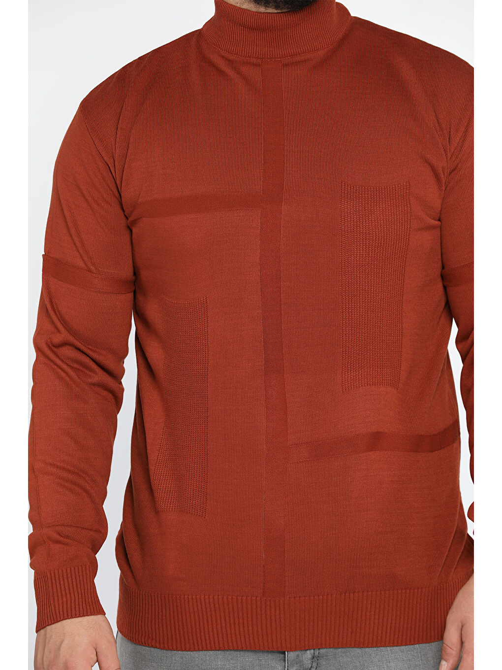 Kahverengi Erkek Desenli Triko Kazak-5