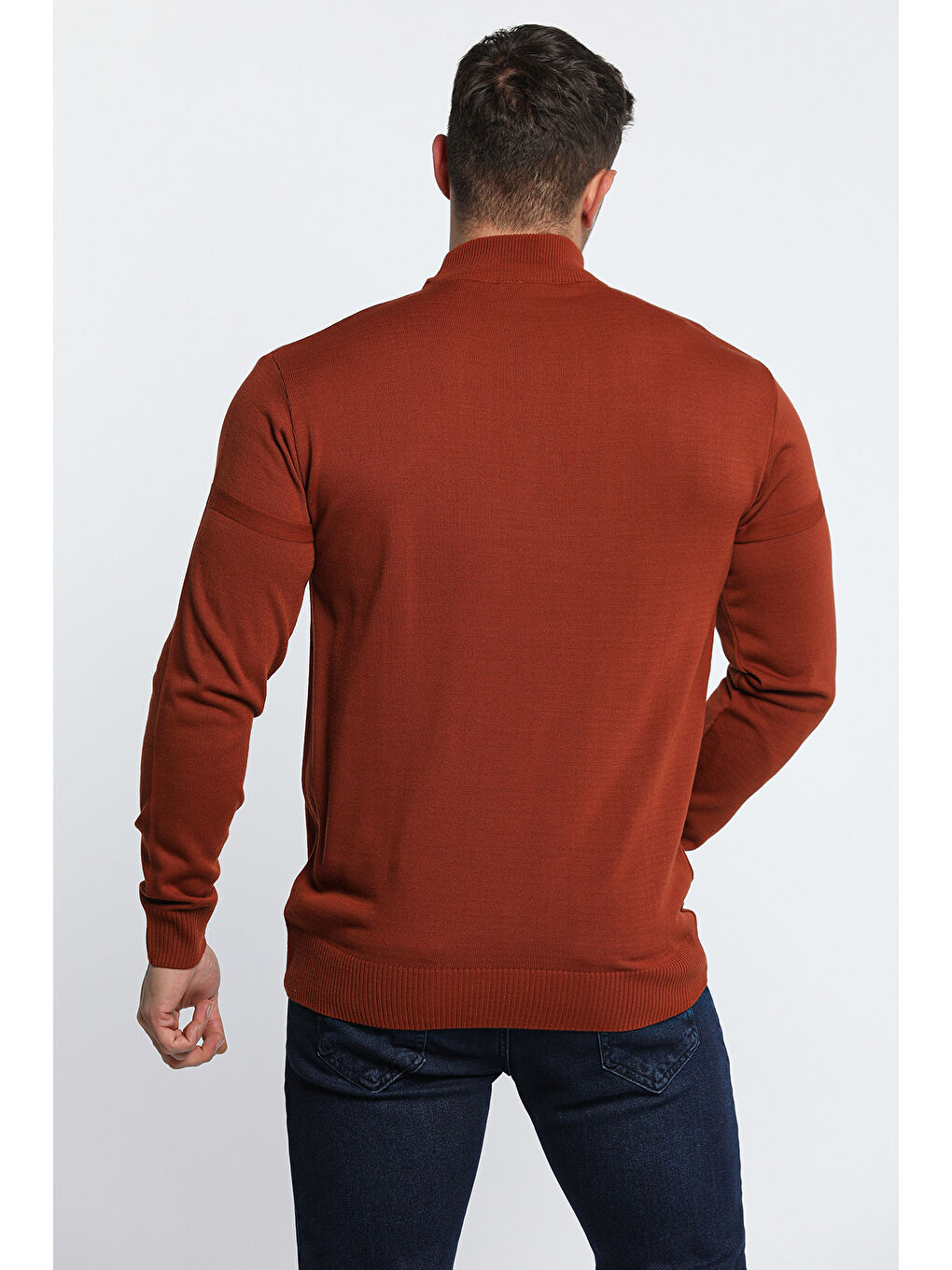 Kahverengi Erkek Desenli Triko Kazak-7