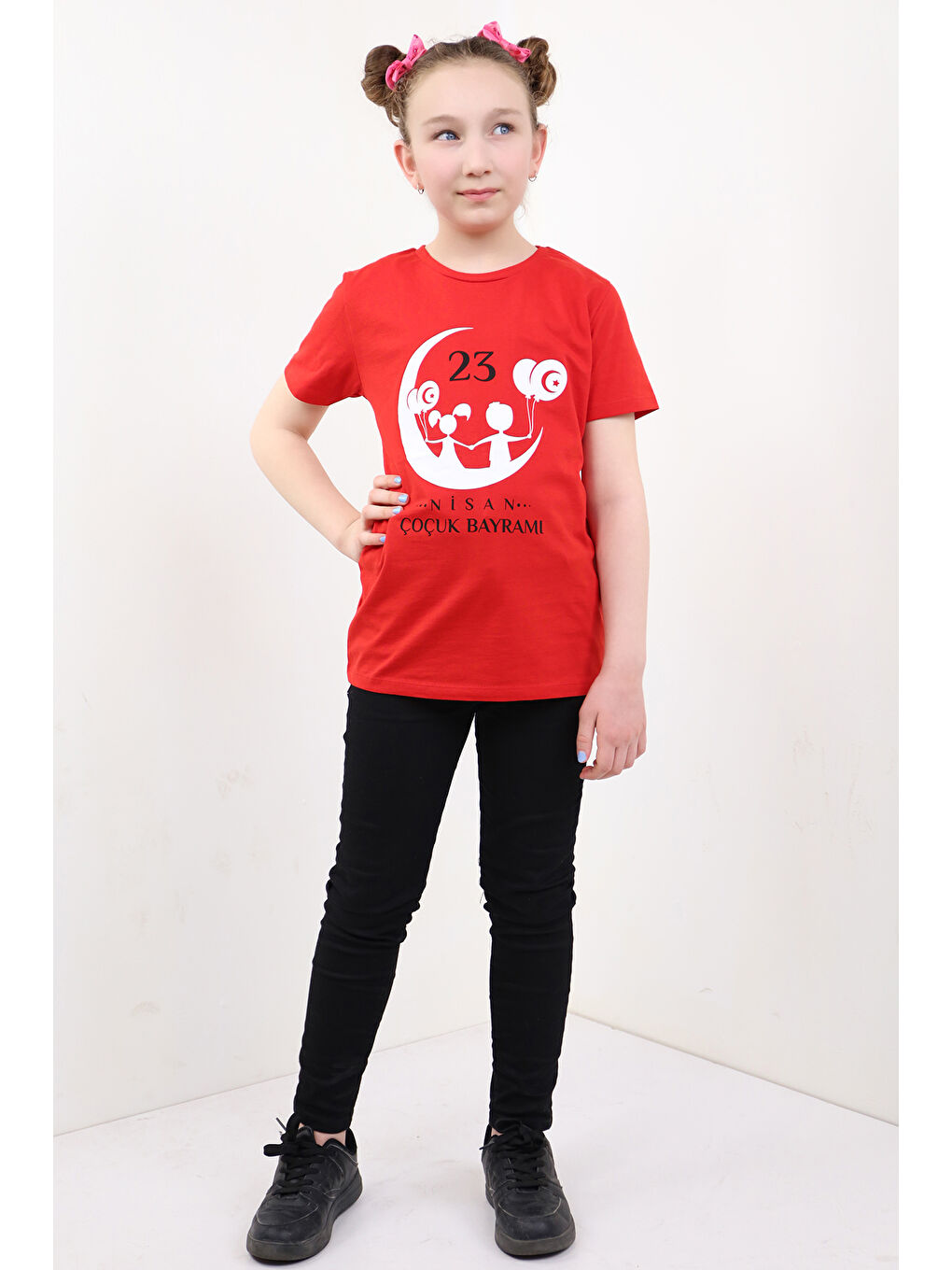 Kırmızı Unisex Çocuk 23 Nisan Baskılı Tişört-1