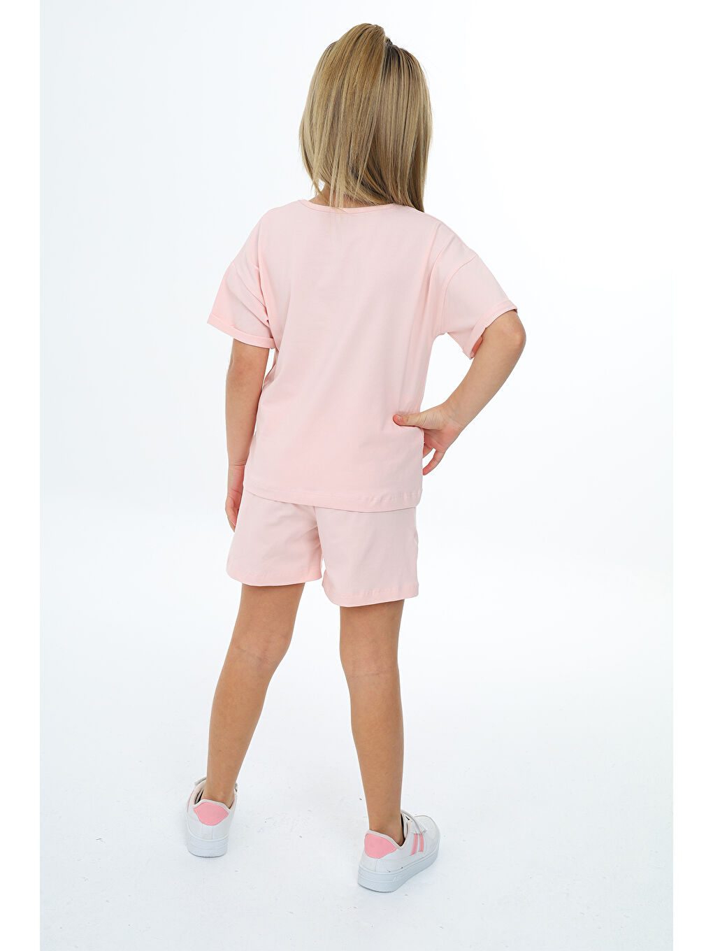 Pembe Kız Çocuk Baskılı Şortlu Takım-3
