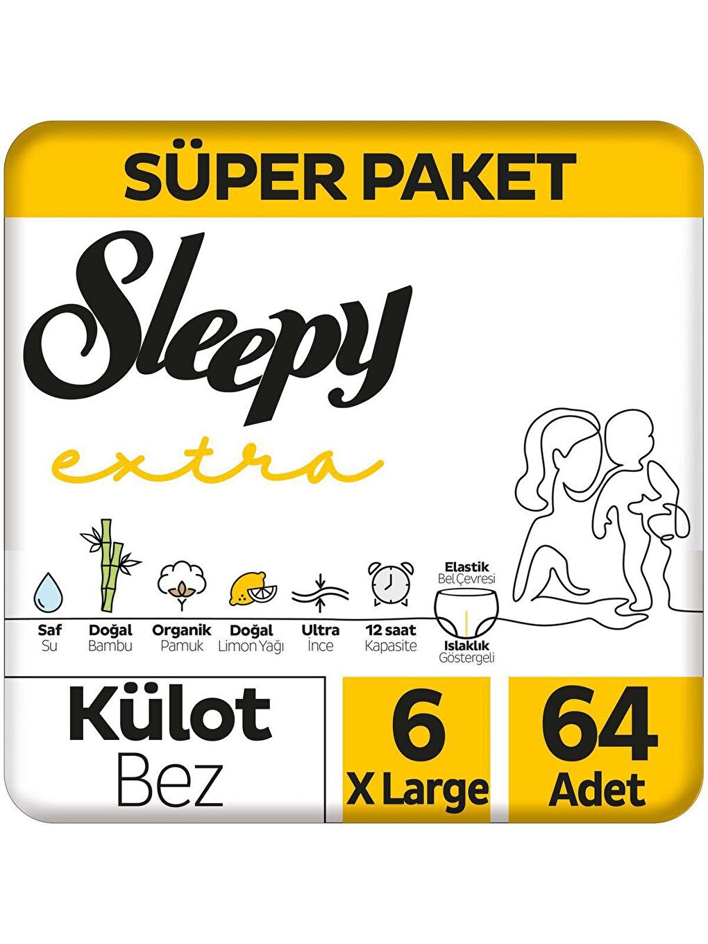 Sleepy Tekli Paket Extra Günlük Aktivite Süper Külot Bez 6 Numara Xlarge 64 Adet