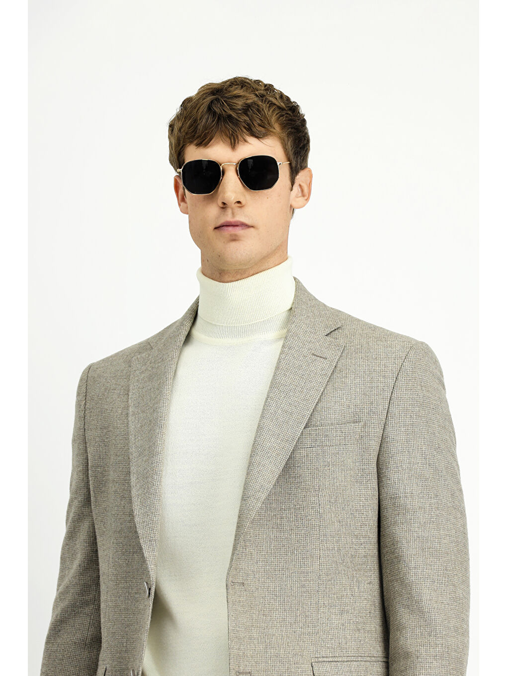 Bej 4 Drop Relaxed Fit Rahat Kesim Desenli Yünlü Ceket-2