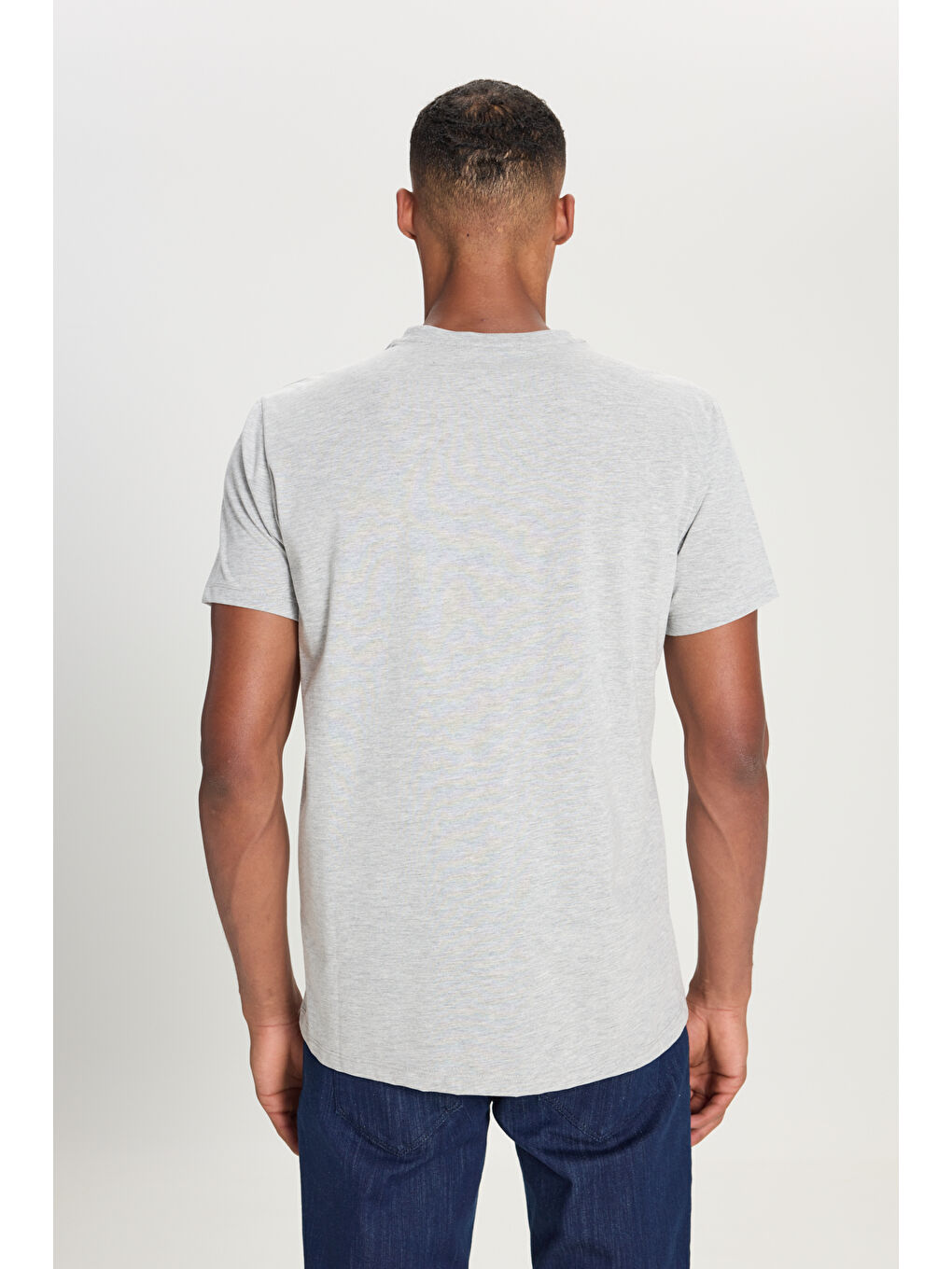 Erkek Gri Melanj Slim Fit Dar Kesim V Yaka Pamuklu V Yaka Kısa Kollu Tişört-4