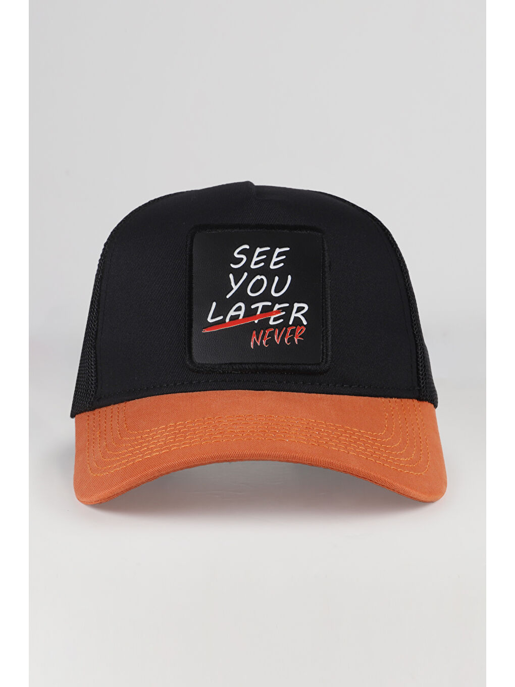 See You Later Never Logolu Kiremit-Siyah Trucker Şapka-1