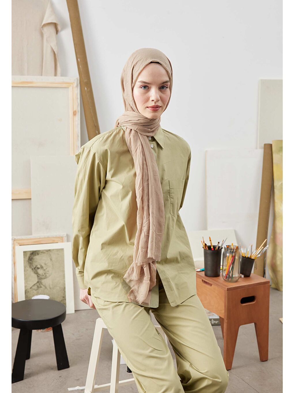 Kahverengi Bambu Şal Sütlü Kahve