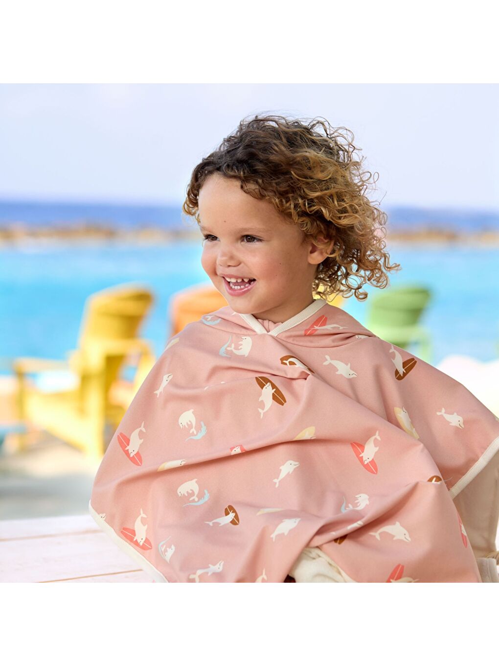 Karışık Dolphin UV Korumalı Plaj Çocuk Panço Peach-4