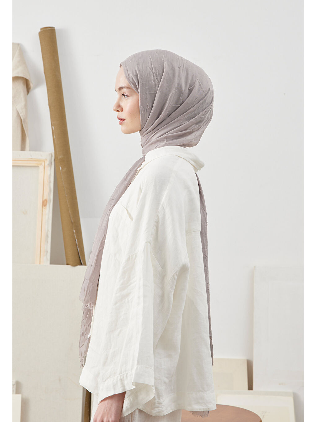 Bej Bambu Şal Vizon-3