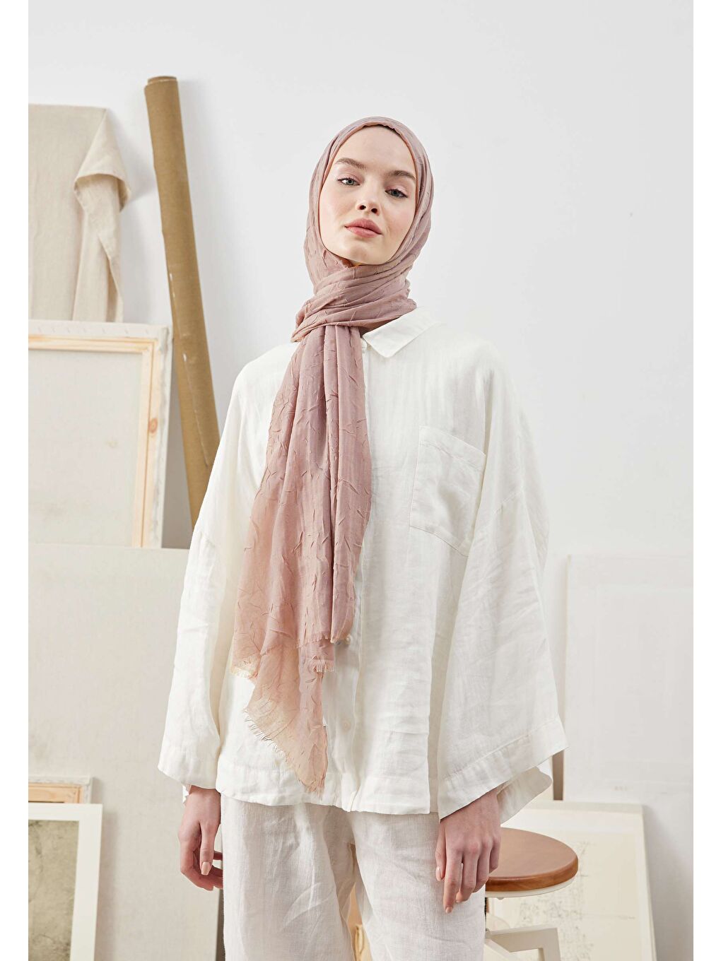 Bej Bambu Şal Vizon-4