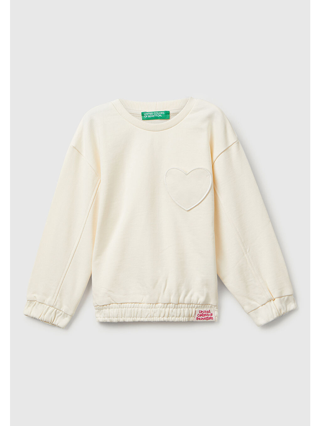 Kız Çocuk Ekru Dikiş Detaylı Kalpli Yama Cepli Regular Fit Sweatshirt