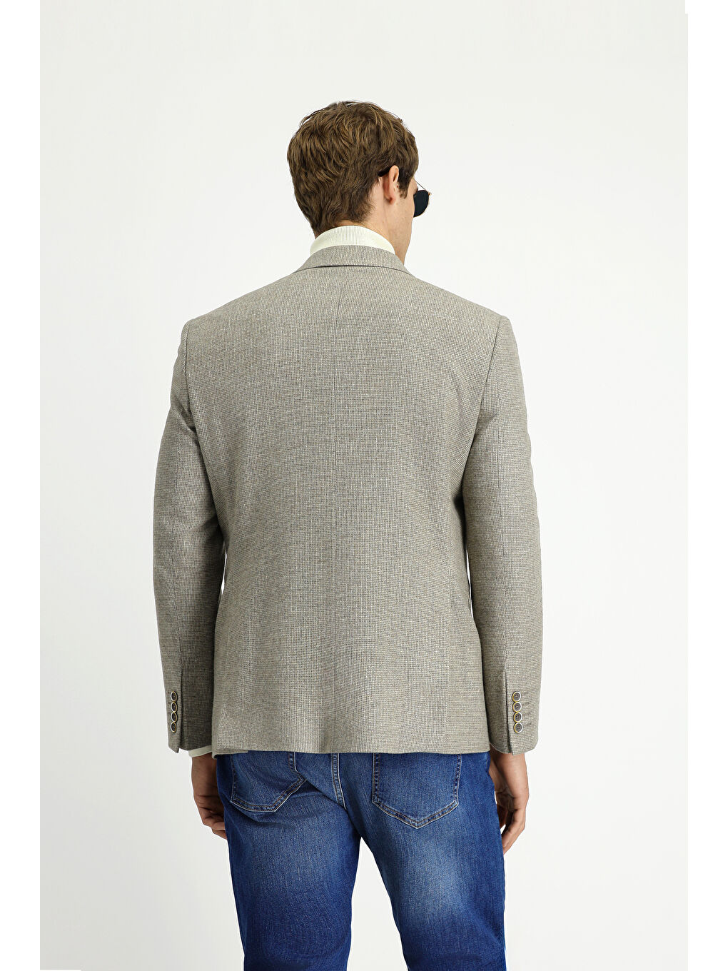 Bej 4 Drop Relaxed Fit Rahat Kesim Desenli Yünlü Ceket-4