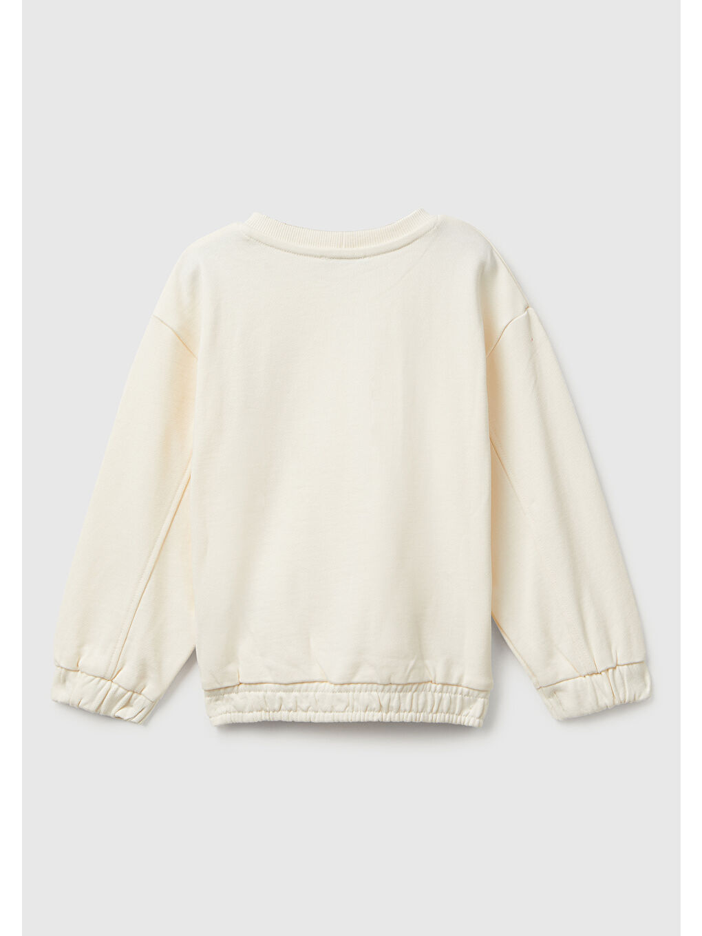 Kız Çocuk Ekru Dikiş Detaylı Kalpli Yama Cepli Regular Fit Sweatshirt-1