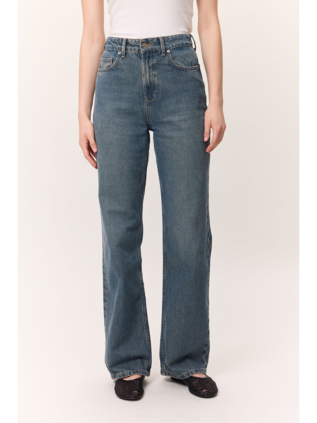 Uzun Paça Straıght Jean Gri Mavi-4