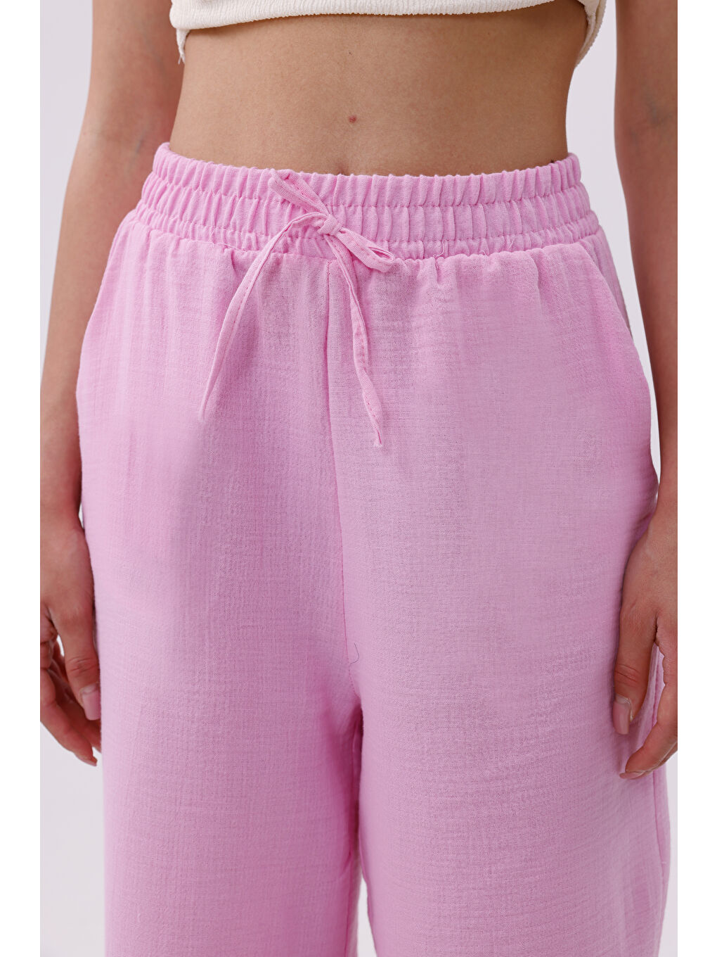 Pembe Müslin Palazzo Kadın Pantolon MÜSLİN-PANTOLON-4
