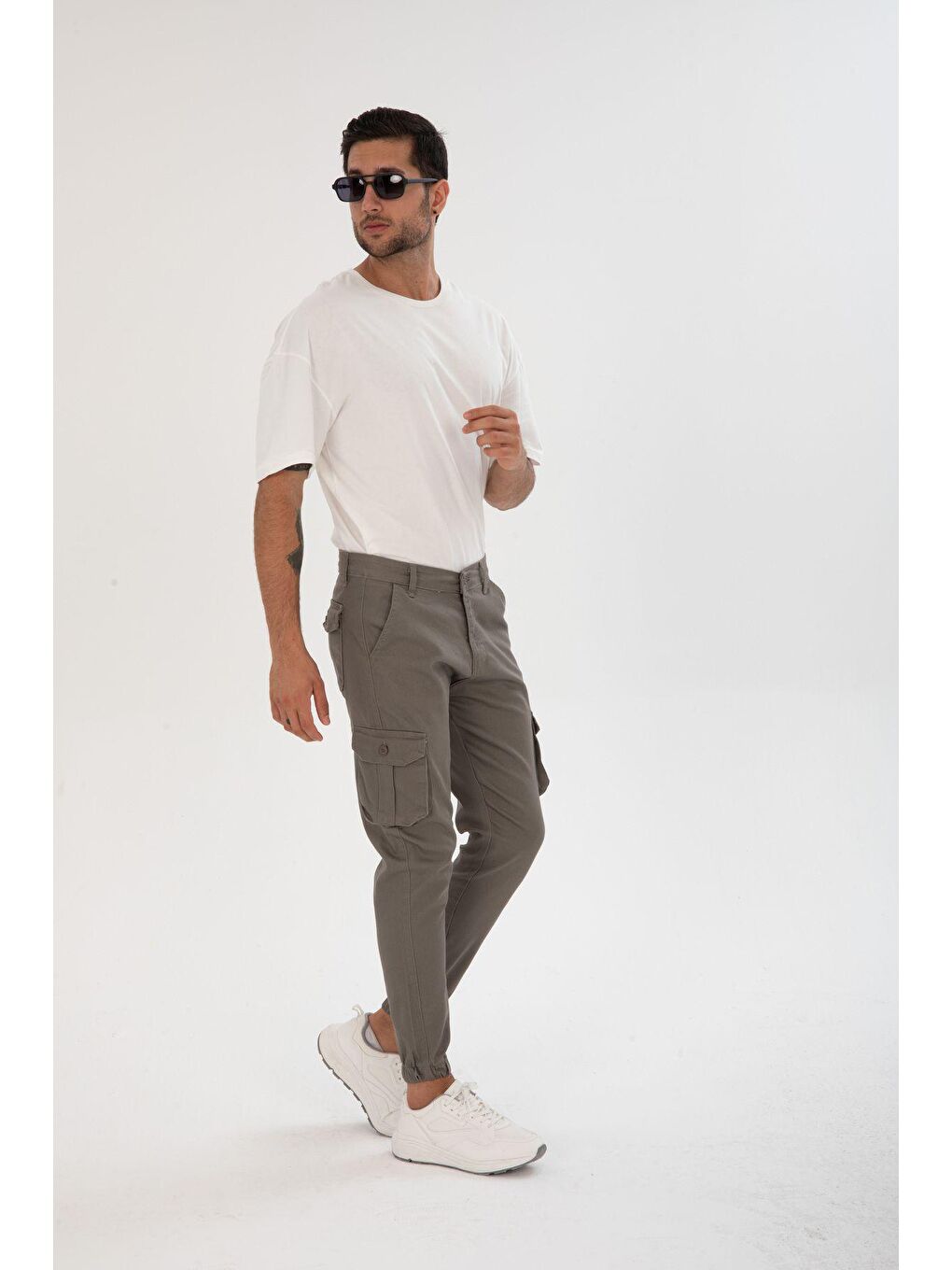 Tarz Cool Kahverengi Erkek Slim Fit Kargo Cep Likralı Pantolon - 1