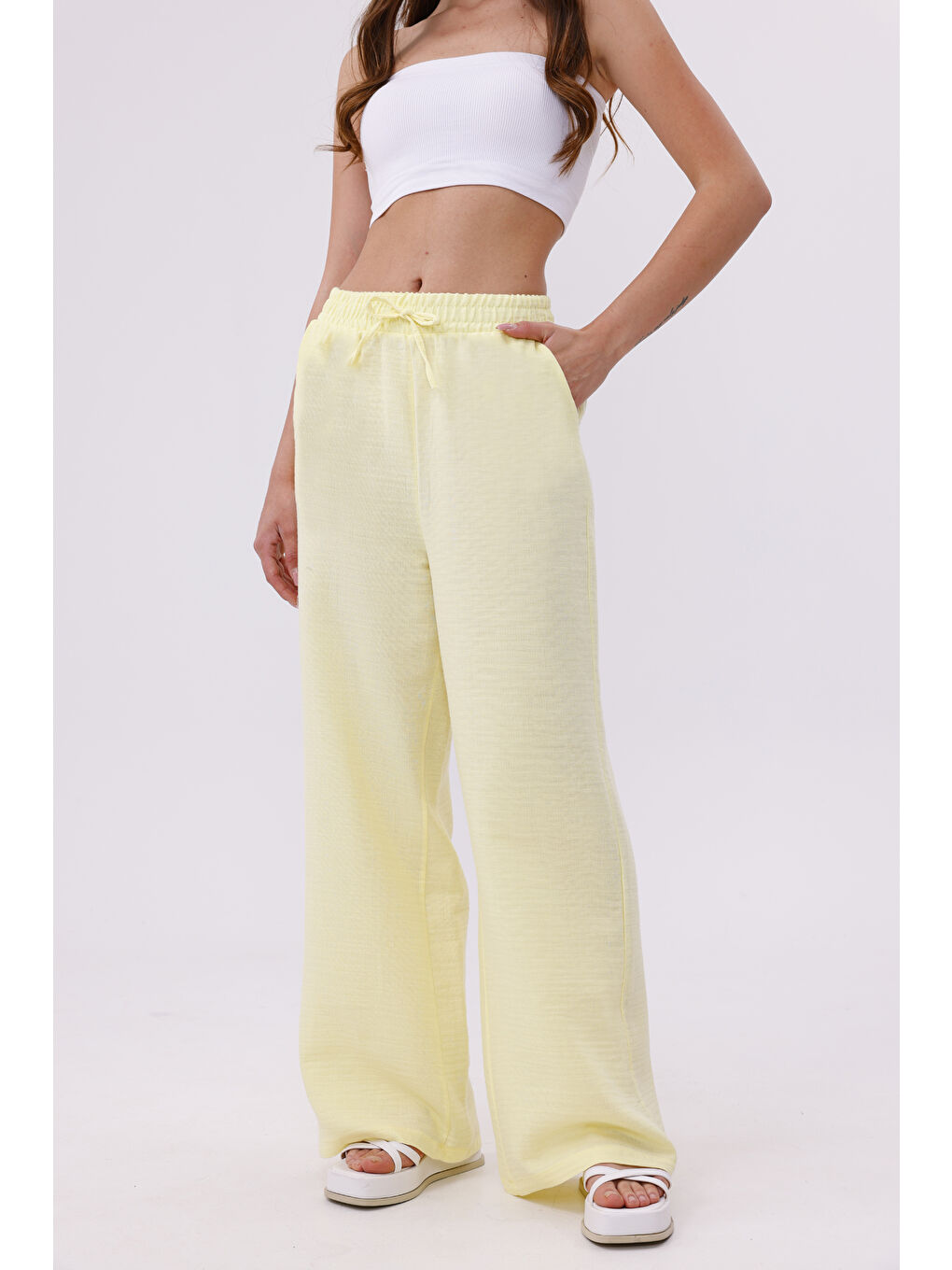 Sarı Müslin Palazzo Kadın Pantolon MÜSLİN-PANTOLON-1