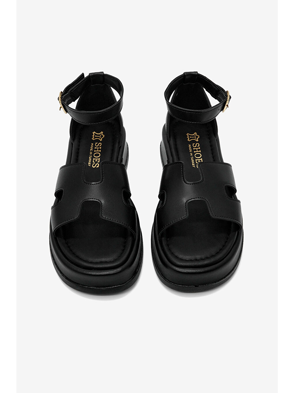 Kadın Siyah Rahat Kalıp Bilekten Bağlanmalı Sandalet-1