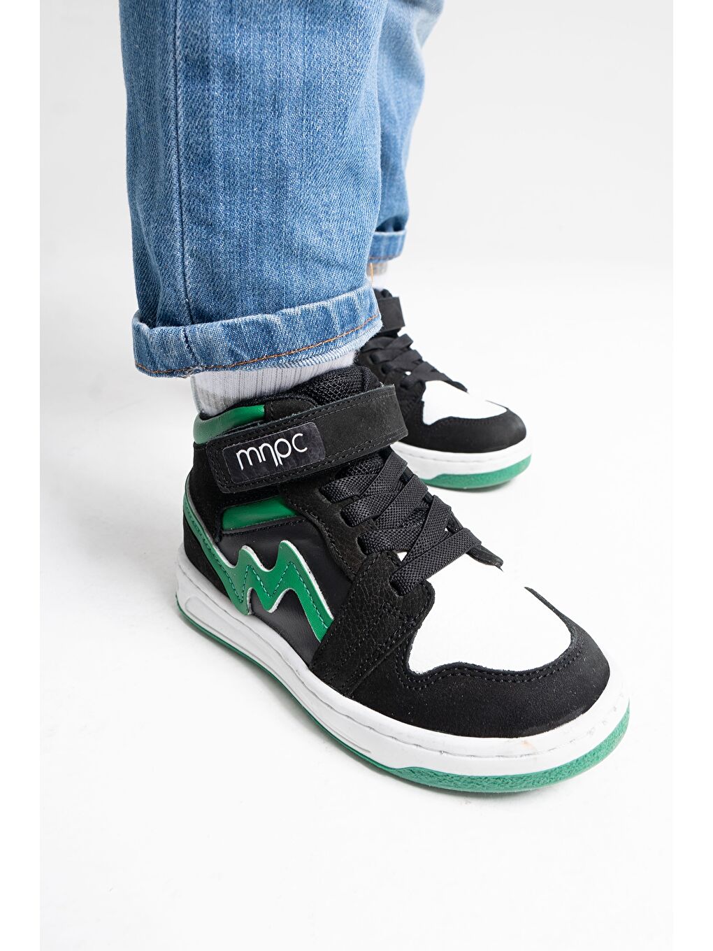 Unisex Çocuk Siyah-Yeşil Hakiki Deri Anatomik Günlük Bot-3