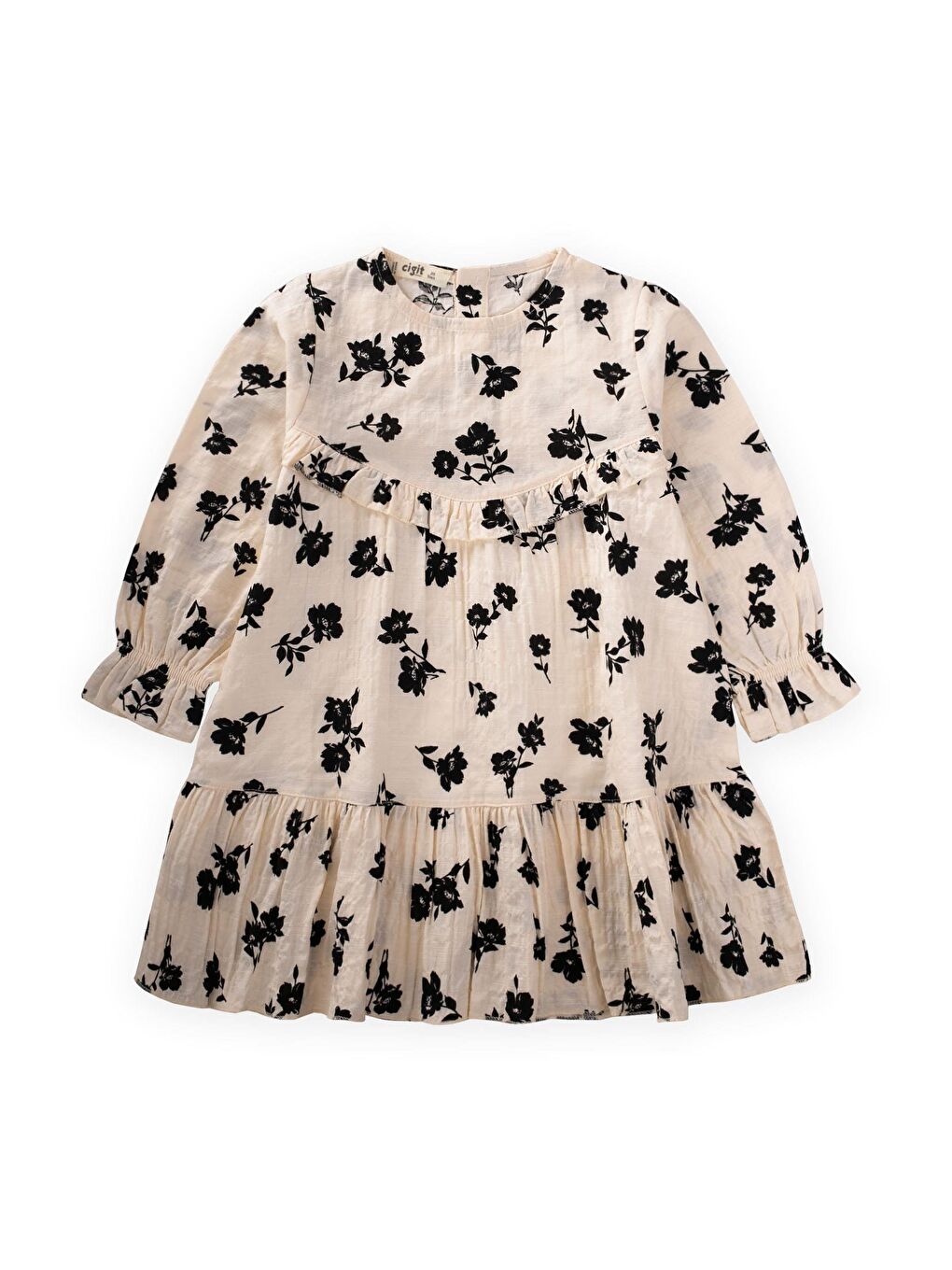 Desenli Gofre Elbise 2-8 Yaş Siyah Çiçekli