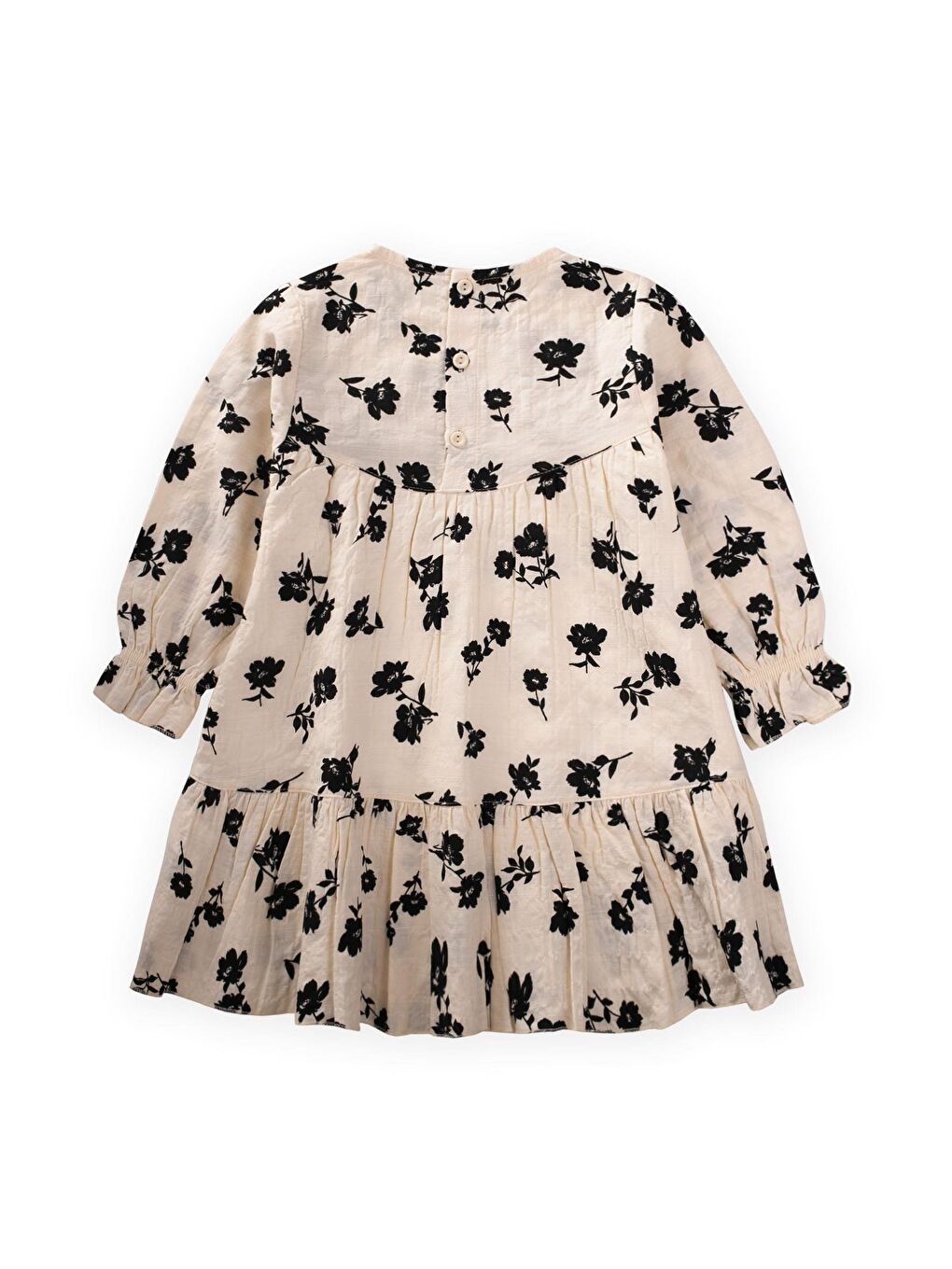 Desenli Gofre Elbise 2-8 Yaş Siyah Çiçekli-1