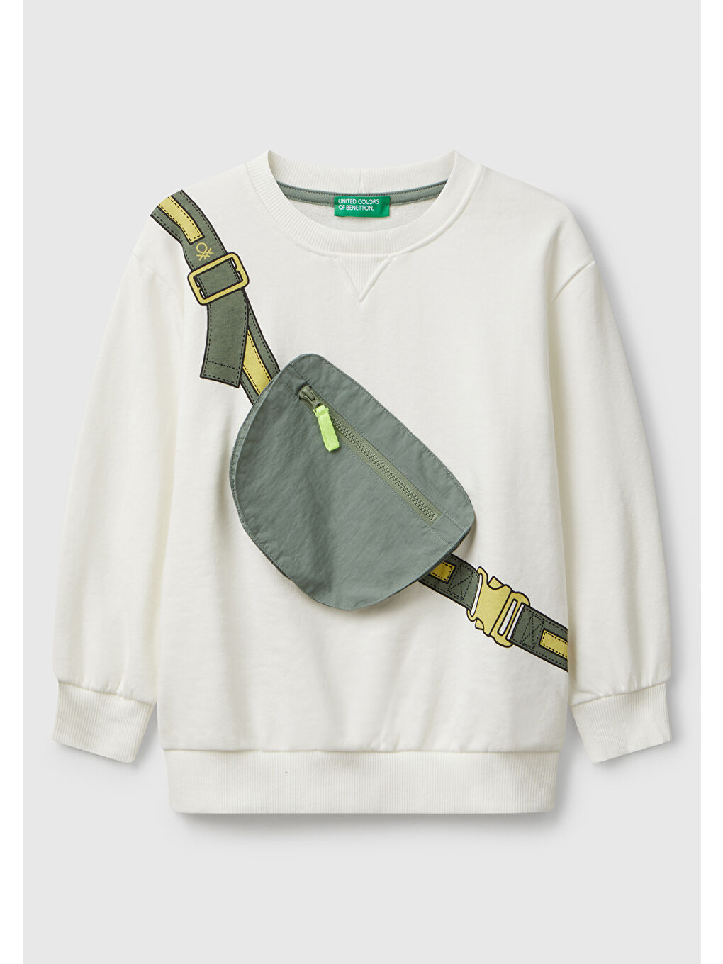 Erkek Çocuk Ekru Önü İllüzyon Efektli Bisiklet Yaka Relaxed Fit Sweatshirt