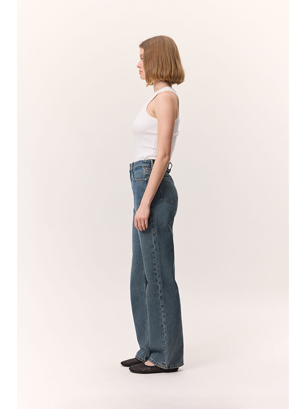 Uzun Paça Straıght Jean Gri Mavi-6