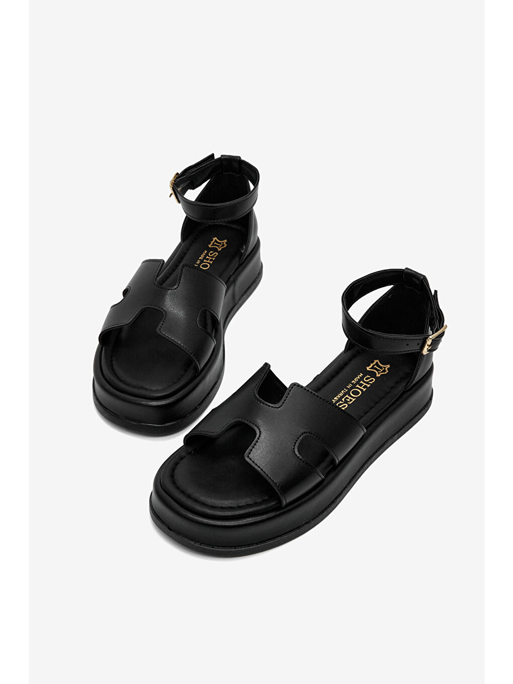 Kadın Siyah Rahat Kalıp Bilekten Bağlanmalı Sandalet-2