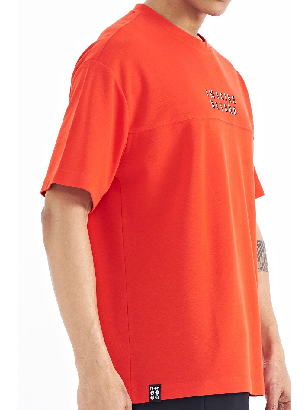 TOMMYLIFE Kırmızı Fiesta Yazı Nakışlı Oversize O Yaka Erkek T-Shirt - 88178 - 2