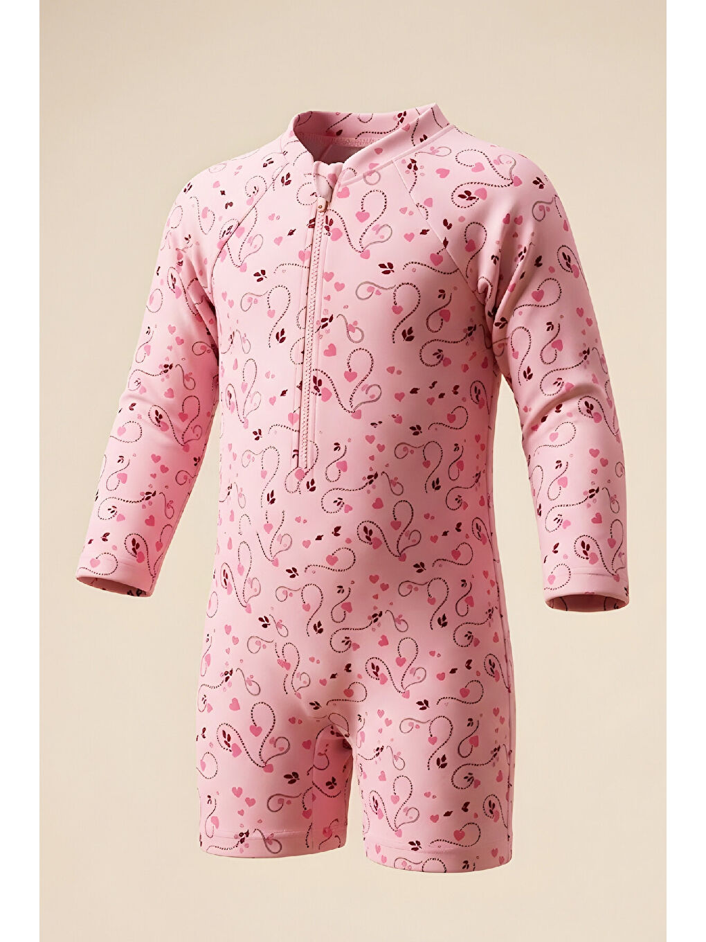 Pembe Kız Bebek Tulum Mayo-Uzun Kollu ve Fermuarlı 9-24 Ay 12627B