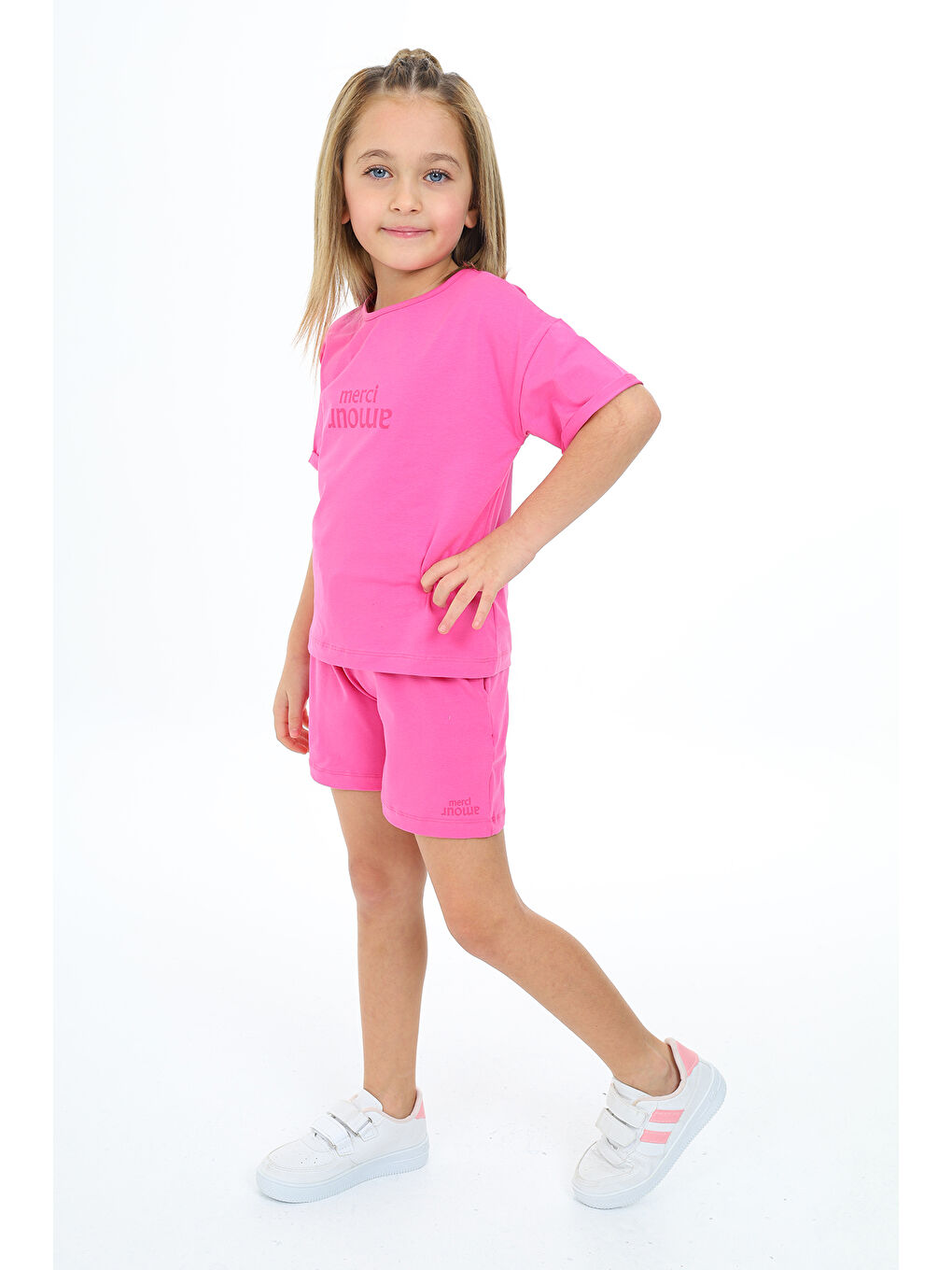 Fuşya Kız Çocuk Baskılı Şortlu Takım-2