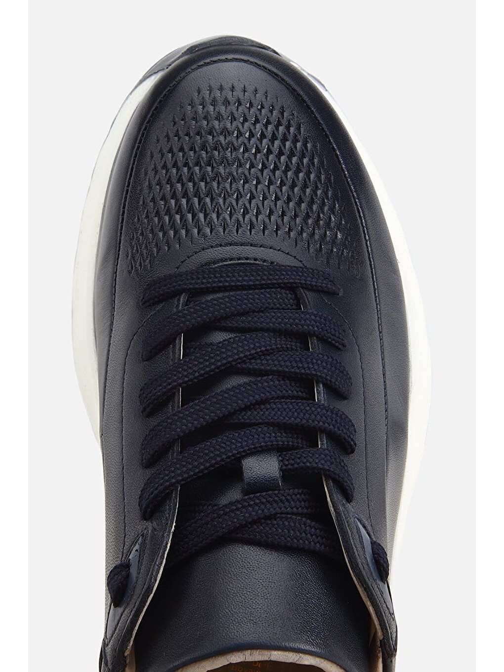 Erkek Lacivert Deri Kontrast Tabanlı Bağcıklı Sneaker-4