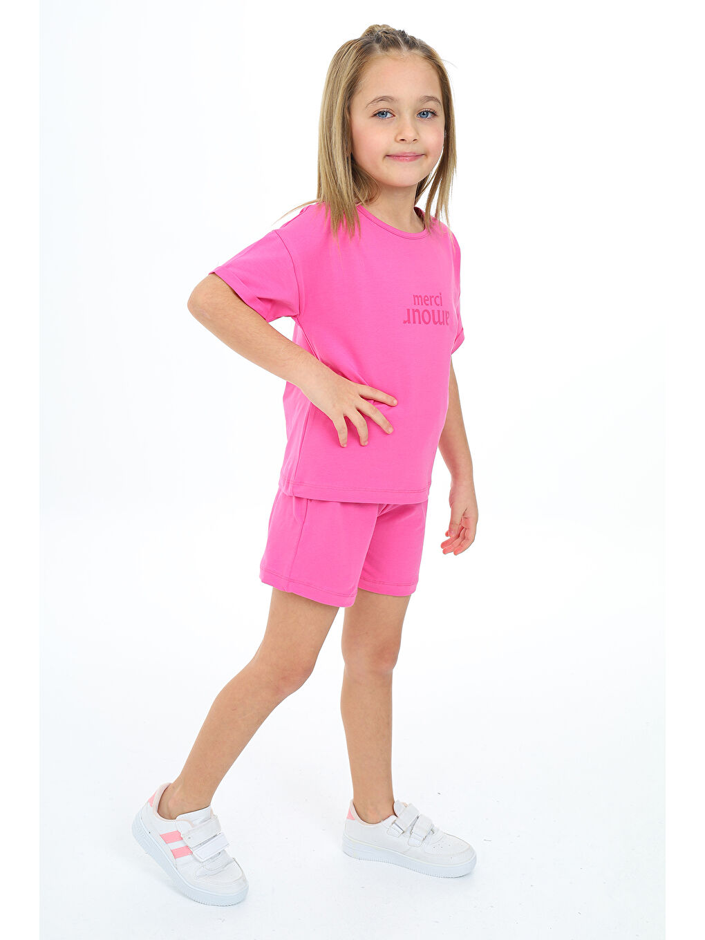 Fuşya Kız Çocuk Baskılı Şortlu Takım-3