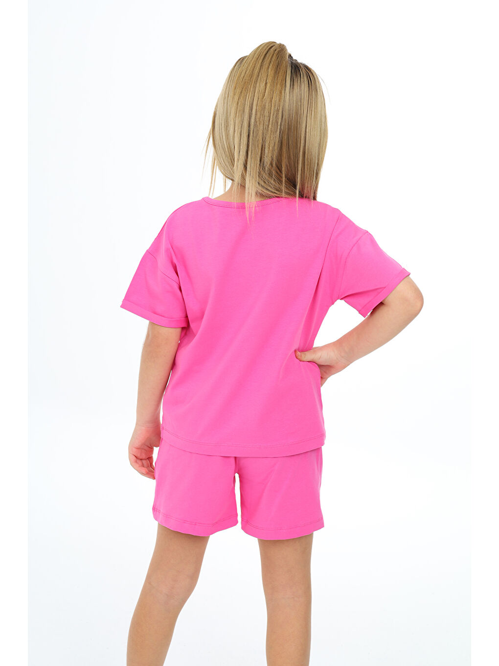 Fuşya Kız Çocuk Baskılı Şortlu Takım-4